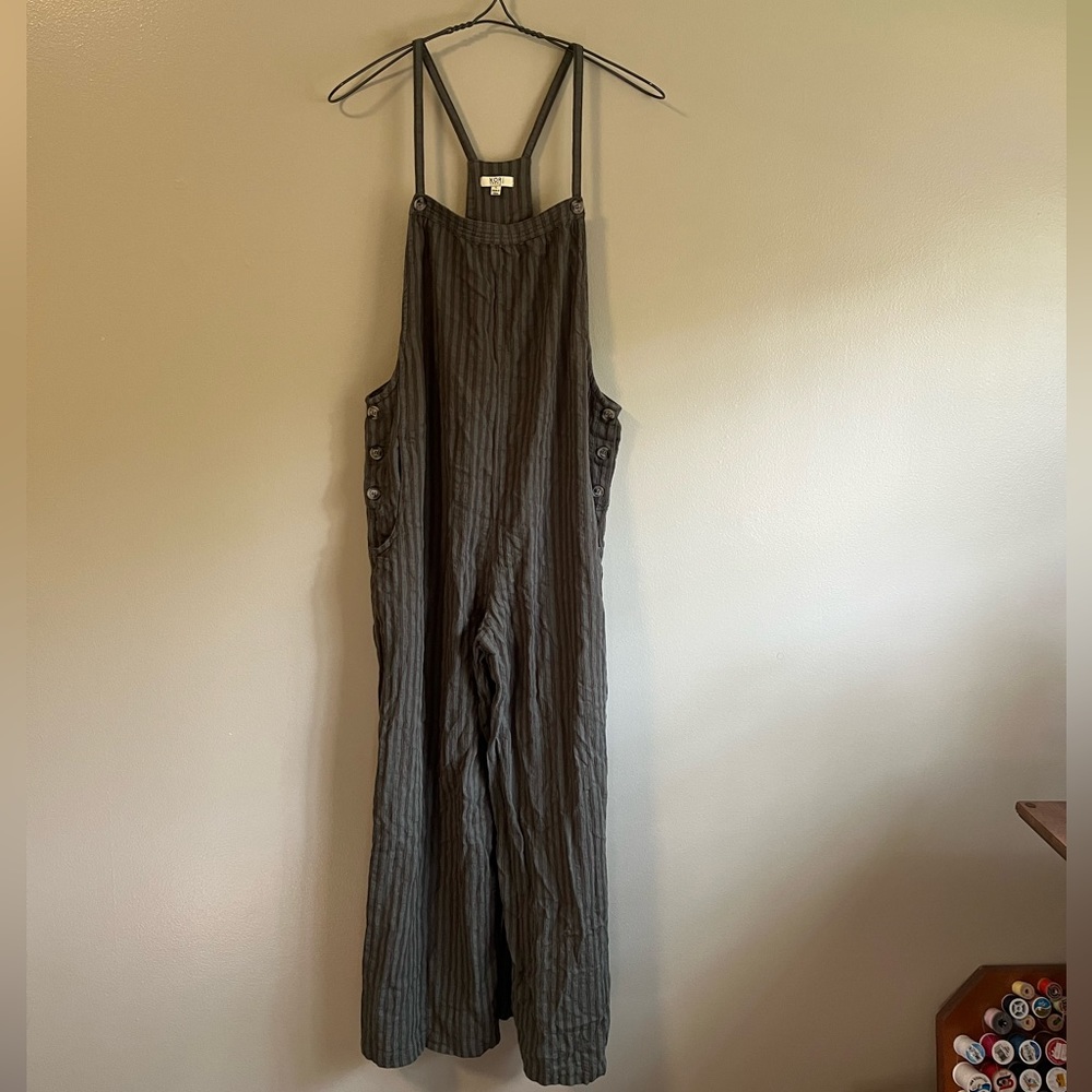 Kori America Green Striped Jumpsuit Large